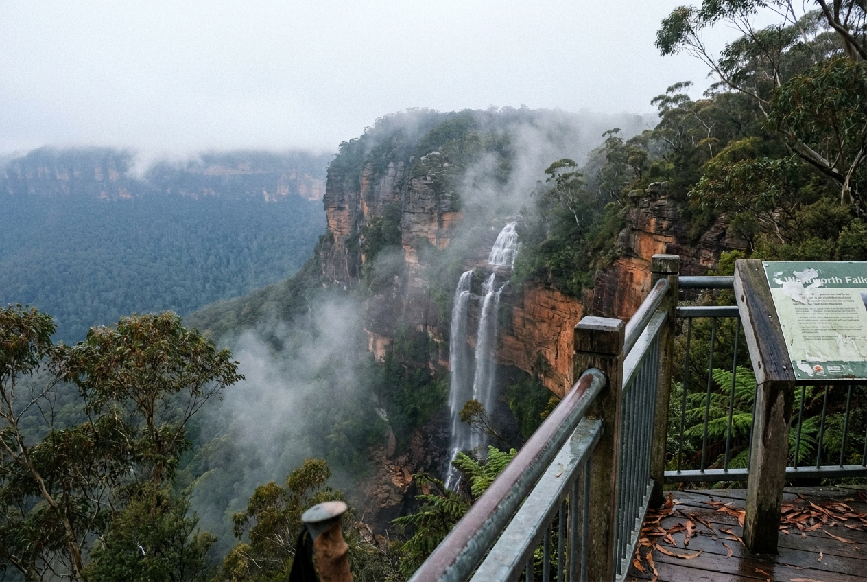 2-day Sydney itinerary what to skip: Wentworth Falls cascading into Jamison Valley Blue Mountains
